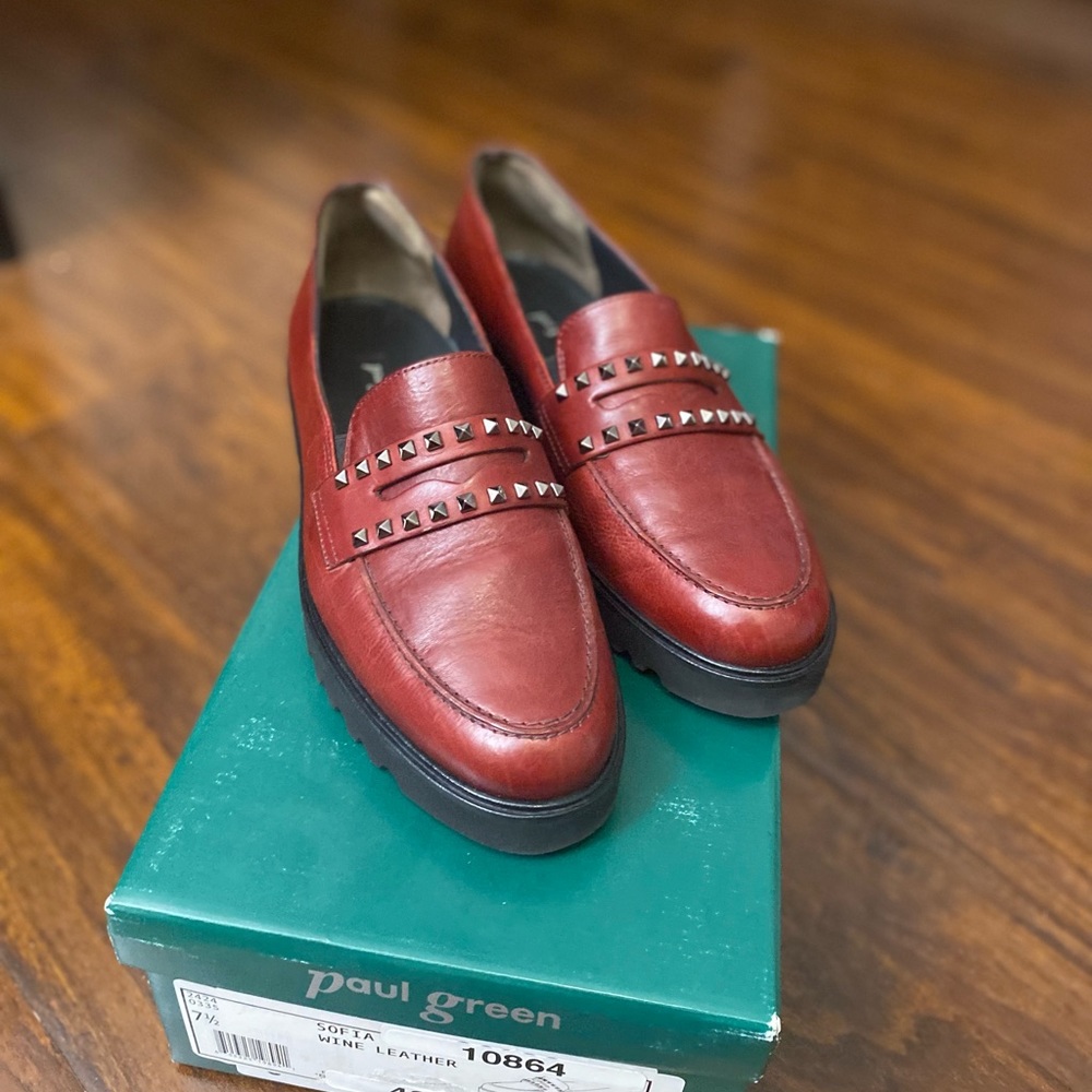 Paul Green Wine Leather Loafers Size 7.5